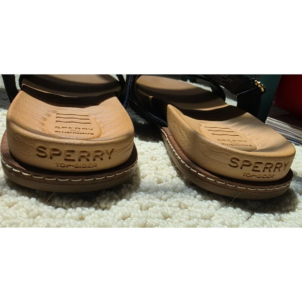 Sperry Plushwave Top-Sider Slide Sandals Navy & Tan NEW beach shoes A22-62018